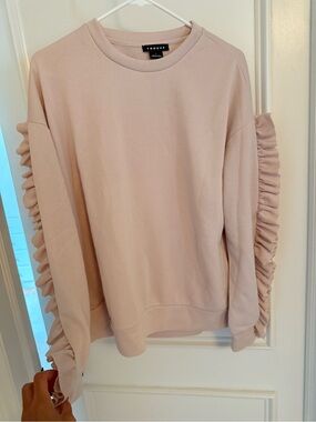 Trouve Blush Ruffle-Sleeve Crewneck Sweatshirt